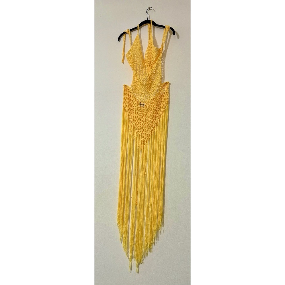 Yellow Crochet Fringe Beach Cover Up XL 2XL / 3XL Fashionable Swimwear  A4